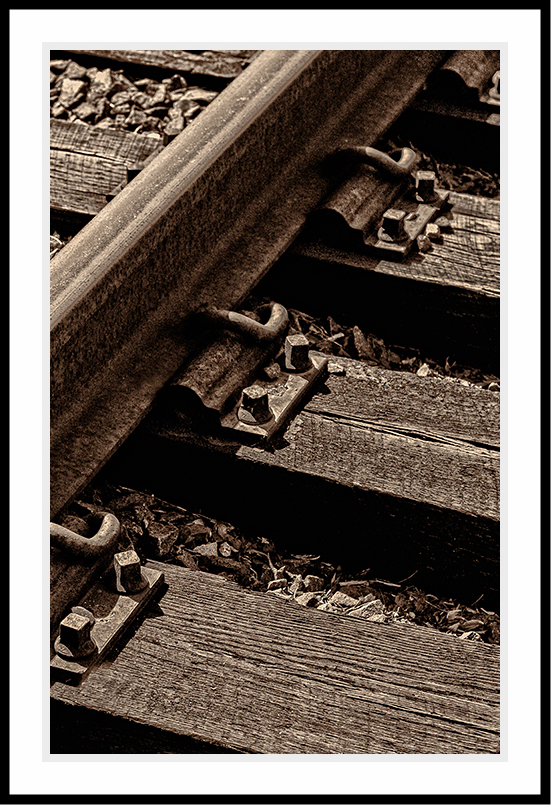 Sepia toned railroad track.